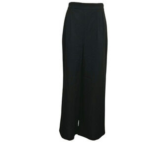 Black Pleated Pull On Wide Leg Crepe Lounge Pants Ankle Length Large Pockets